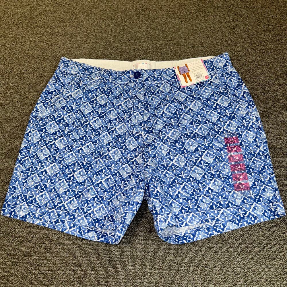 Stella Parker Collection Printed Fabric Shorts Floral Tile Blue Size 14 NEW NWT